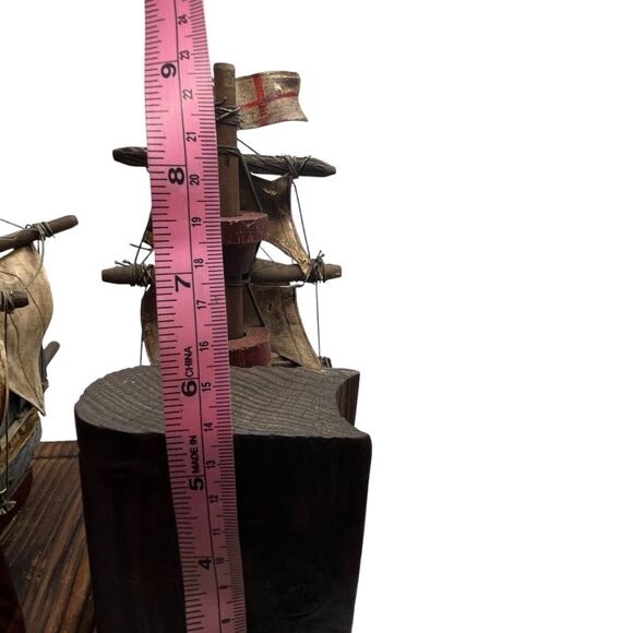 Bookends Pirate Ship Spanish Wood Handcrafted In Spain Galleons Madera De Aliso - Picture 5 of 12